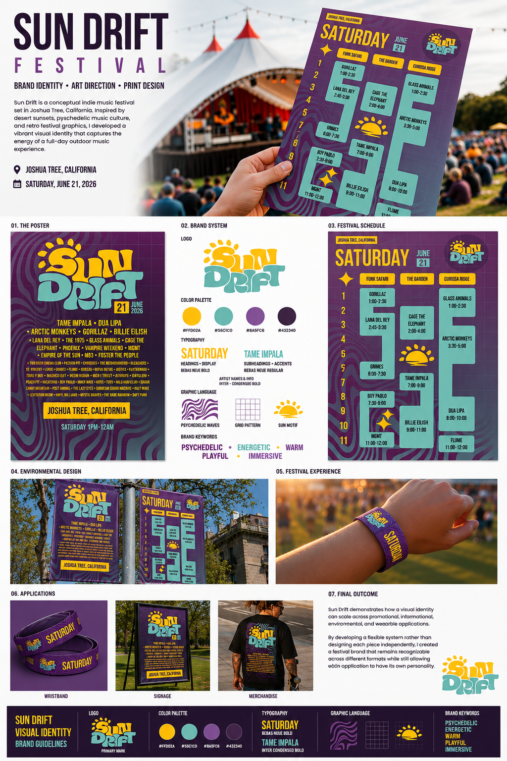 Sun Drift music festival brand identity and schedule design